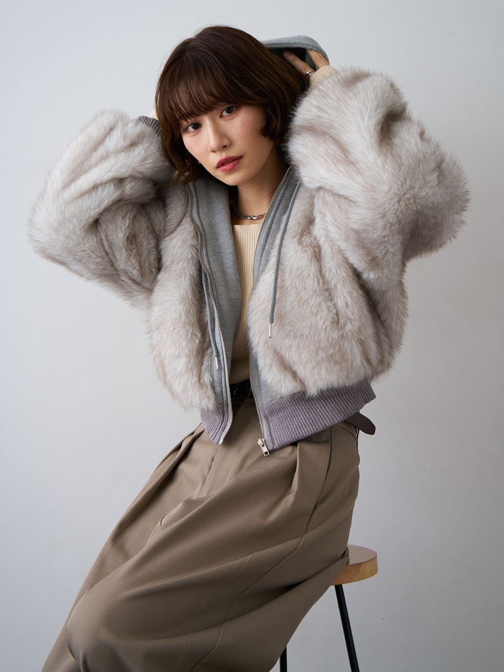 [SET]スウェットファードッキングフードブルゾン+ツイルタックワイドパンツ(2set)