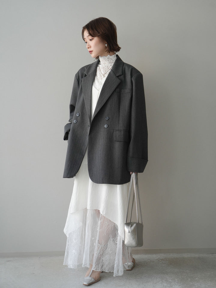 [予約]レース切替アシンメトリーワンピース/white