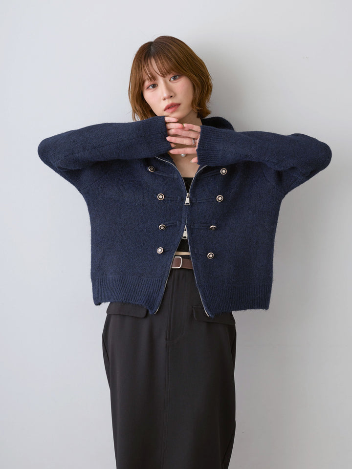 [予約]ナポレオンジップニットカーディガン/navy