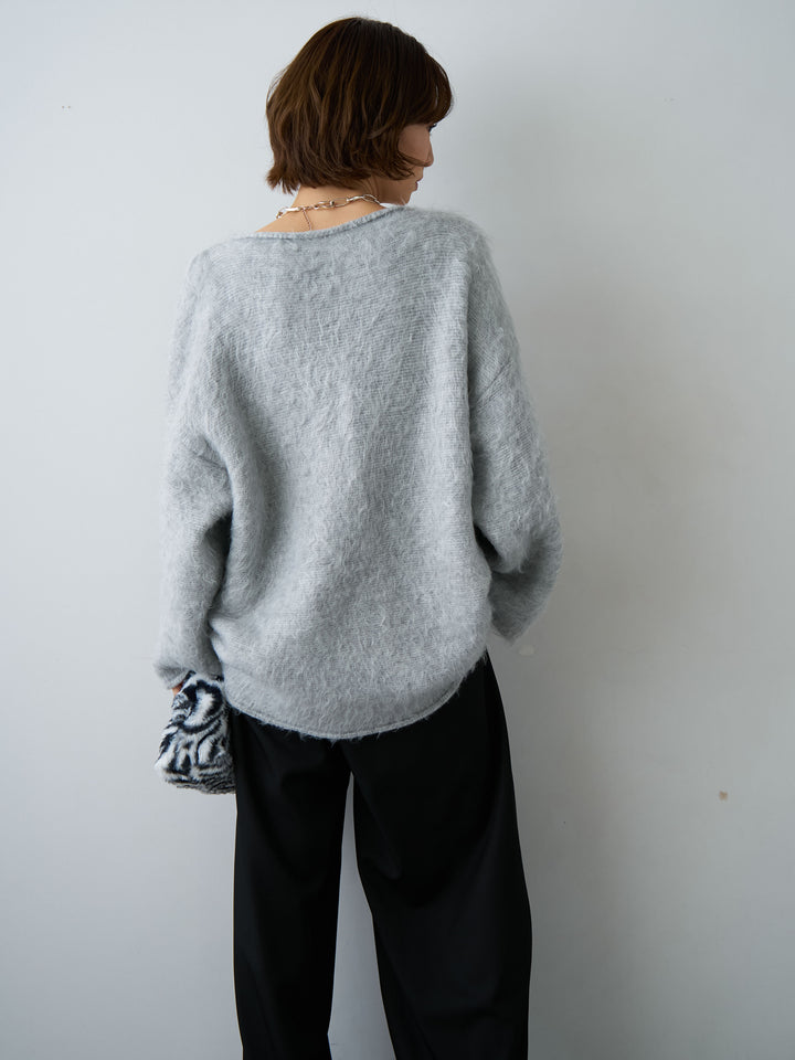 [予約]ボートネックシャギーオーバーニットトップス/lightgray