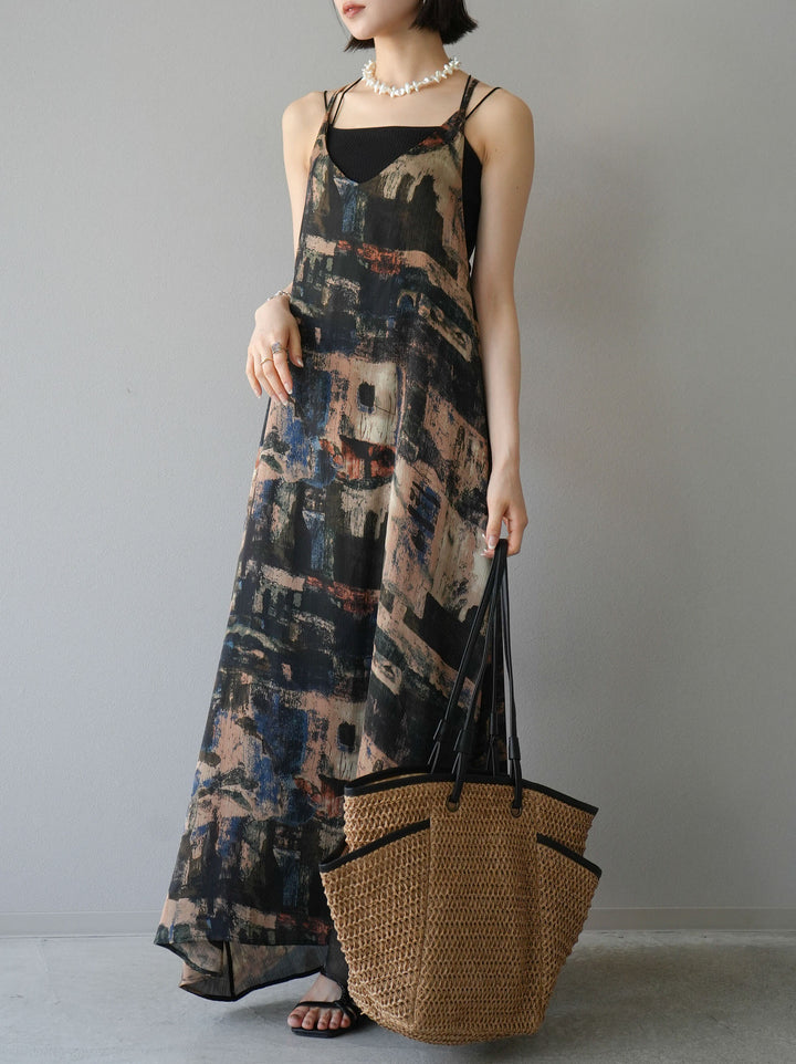 [SET] Nuanced pattern back cross camisole dress + selectable accessory set (2 sets)