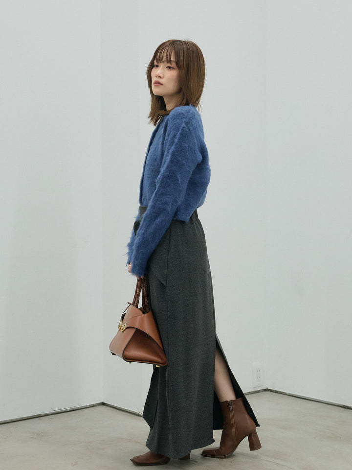 【Allure】[SET]モヘアタッチクロップドニットプルオーバー+ウールタッチウエスト巻きスカート(2set)