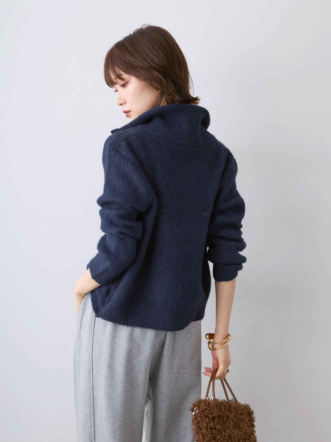 [予約]ナポレオンジップニットカーディガン/navy