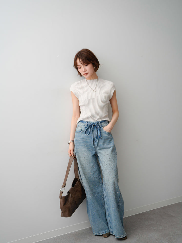 [予約]モードラインリブフレンチニットトップス/ivory