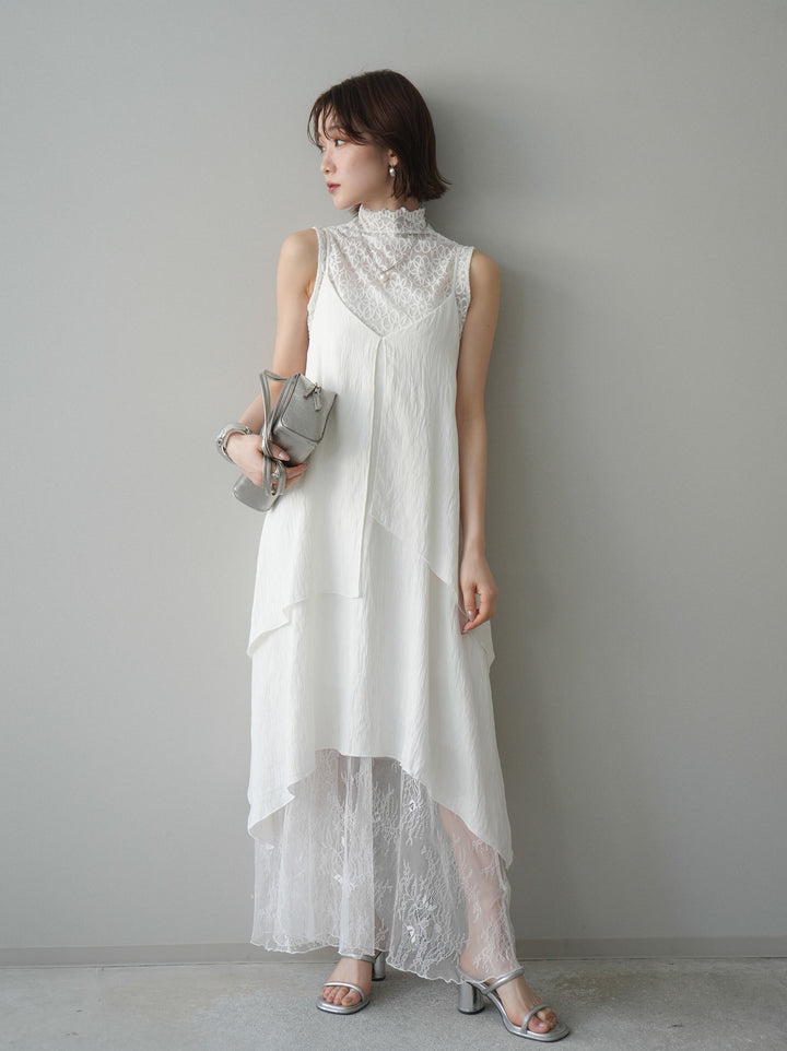 [予約]レース切替アシンメトリーワンピース/white