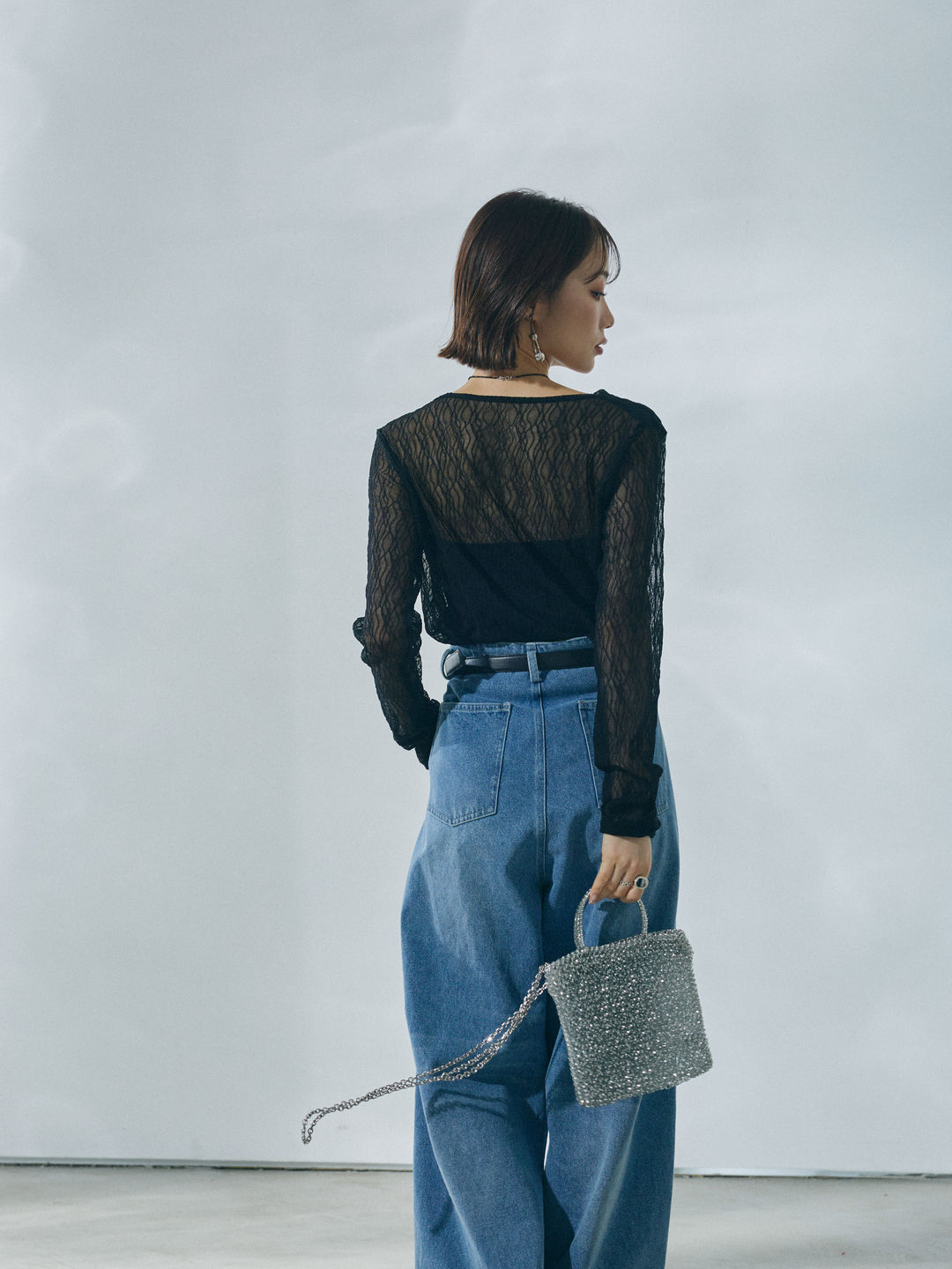 [予約]ストレッチレースドレープトップス/black