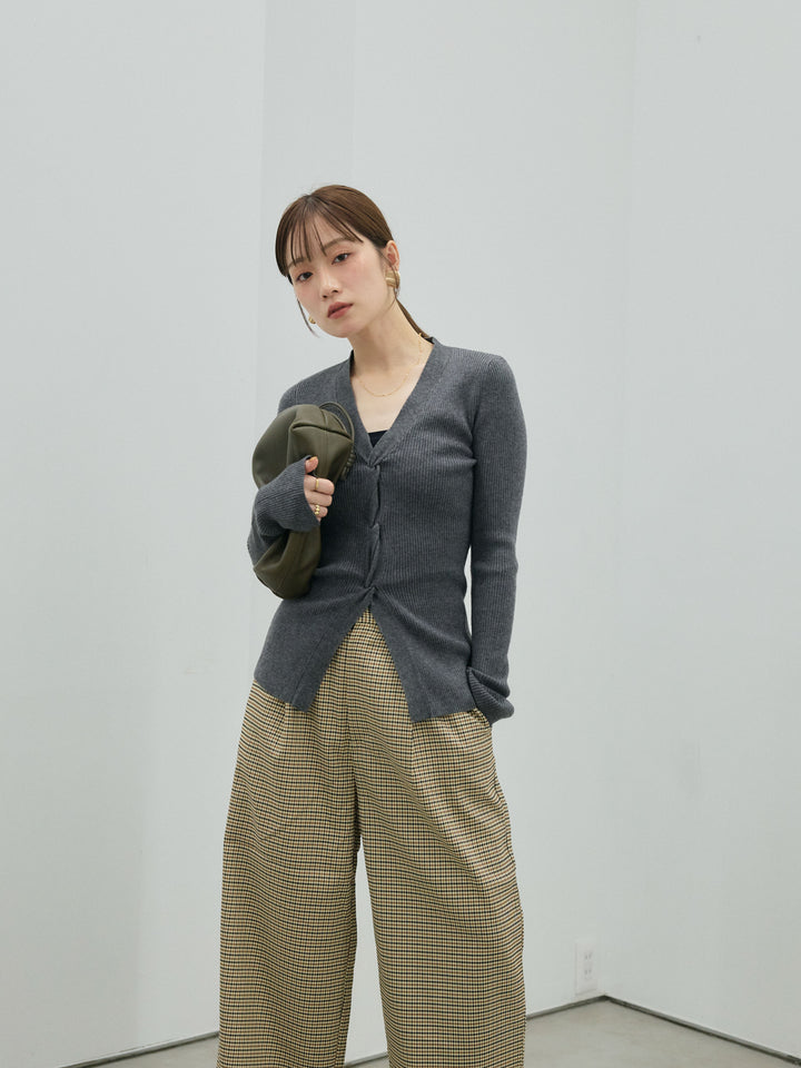 [予約]フロントツイストリブニットトップス/gray
