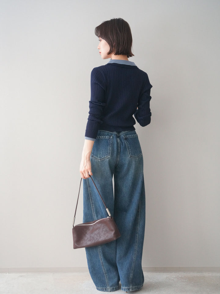 [予約]裏起毛3Dカーブデニムパンツ/blue