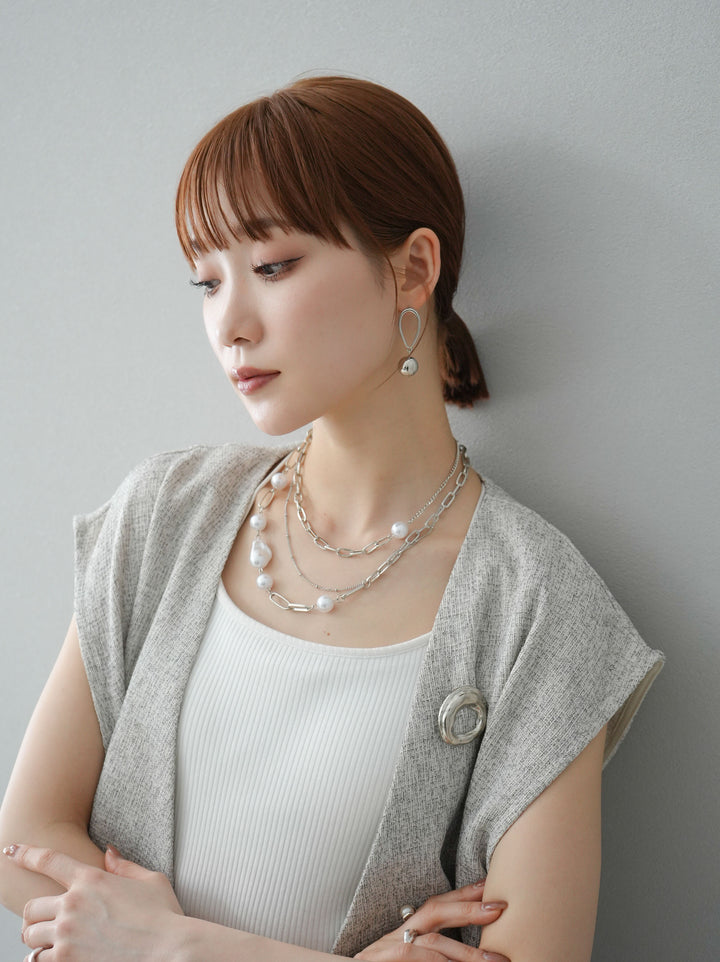 [予約]PEARL MOTIF TRIPLE CHAIN NECKLACE /シルバー