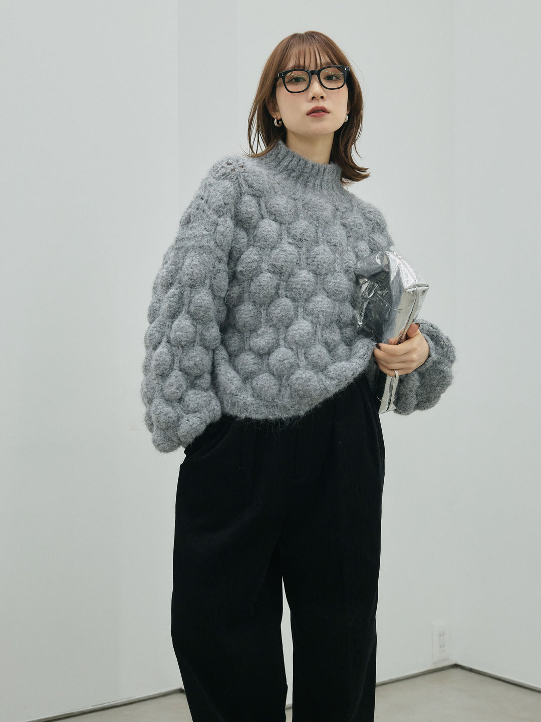 【Allure】[SET]ポップコーンハイネックニットプルオーバー+コーデュロイタックワイドパンツ(2set)