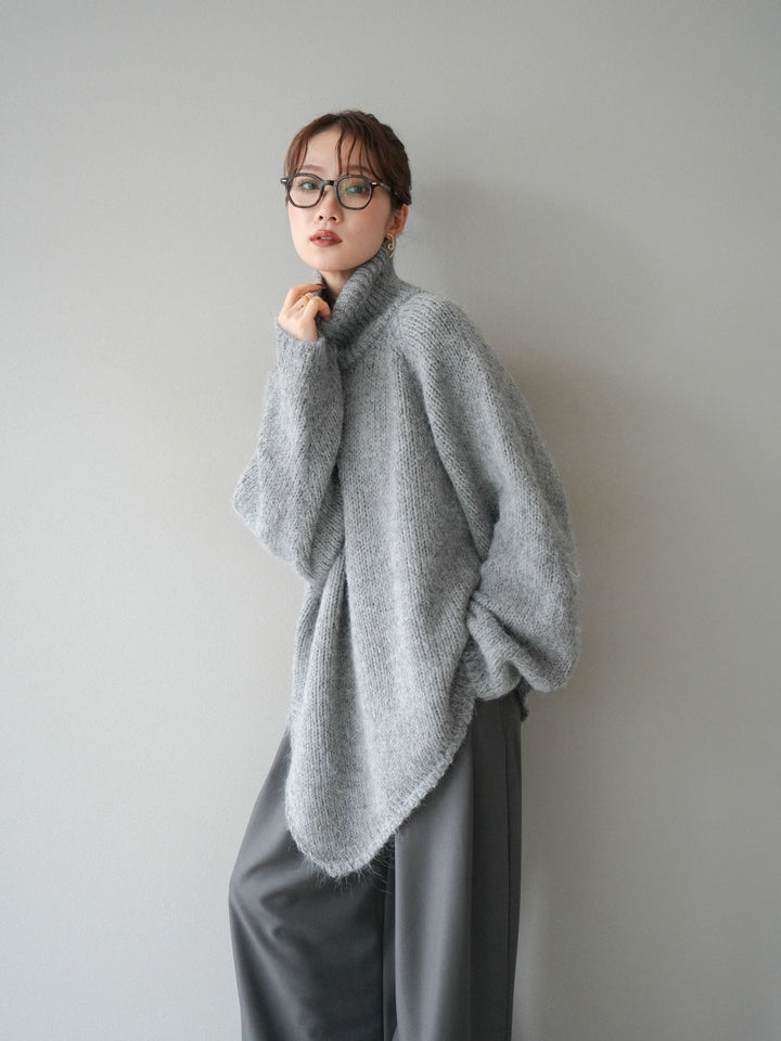 [予約]アシンメトリーハイネックニットプルオーバー/gray