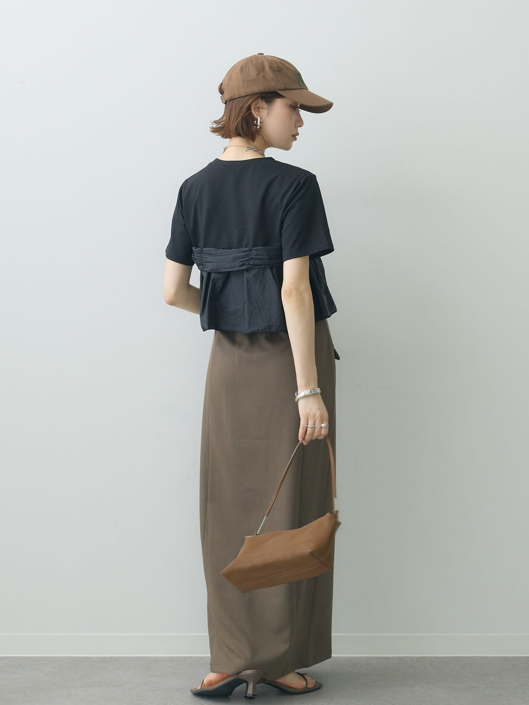 【着回しセット】[SET]ナイロンドッキングツイストTEE +ナイロンドッキングツイストTEE +クレープデシンフラップ付きストレートスカート(3set)