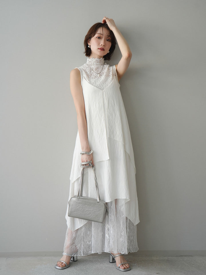 [予約]レース切替アシンメトリーワンピース/white
