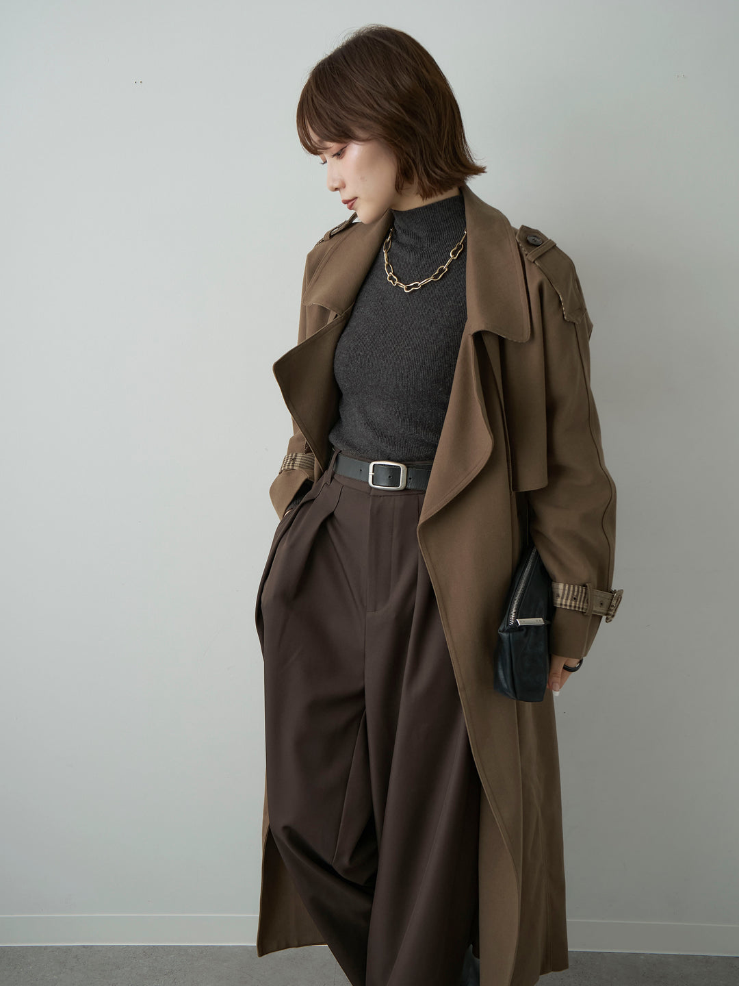 [予約]チェックコンビトレンチコート/brown