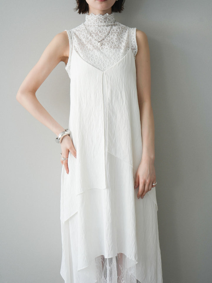 [予約]レース切替アシンメトリーワンピース/white