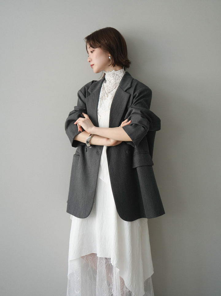 [予約]レース切替アシンメトリーワンピース/white