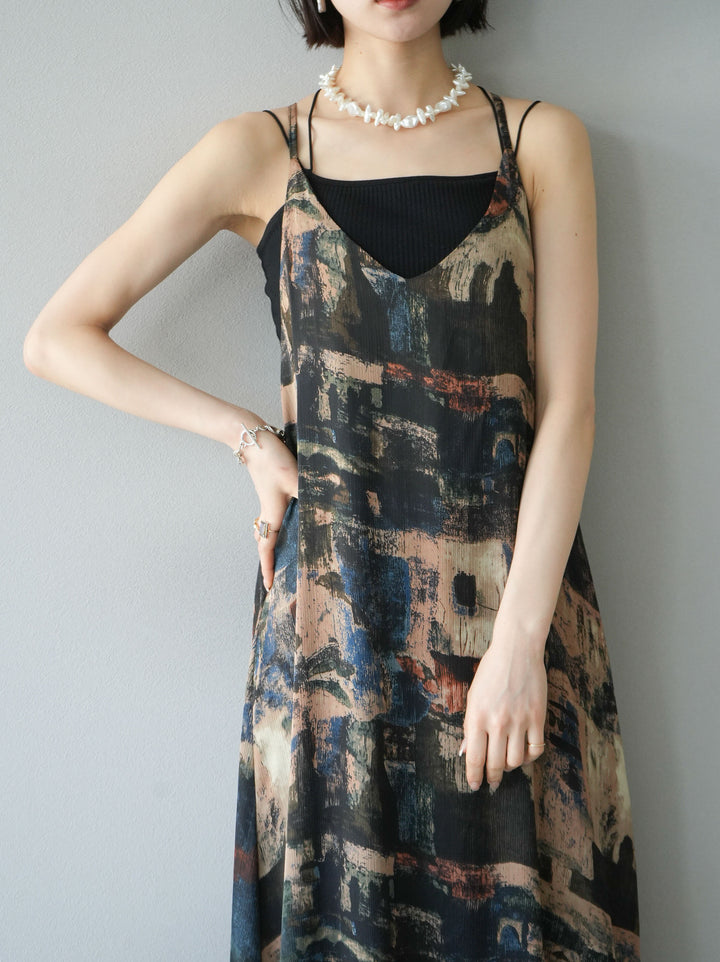 [SET] Nuanced pattern back cross camisole dress + selectable accessory set (2 sets)