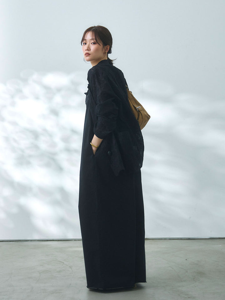 [予約]カットオフコットンツイル配色ステッチサロペット/black