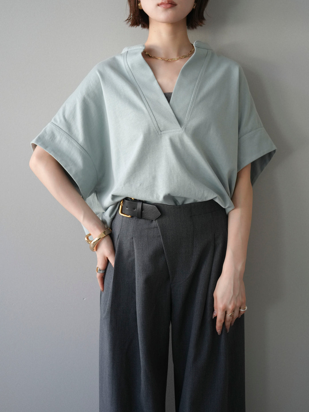 [予約]スキッパーワイド半袖トップス/mint