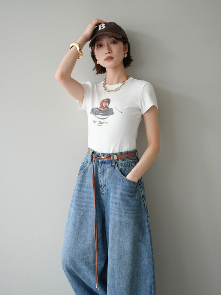 [SET]ドッグコンパクトTEE+ベルト付ボリュームデザインデニム(2set)