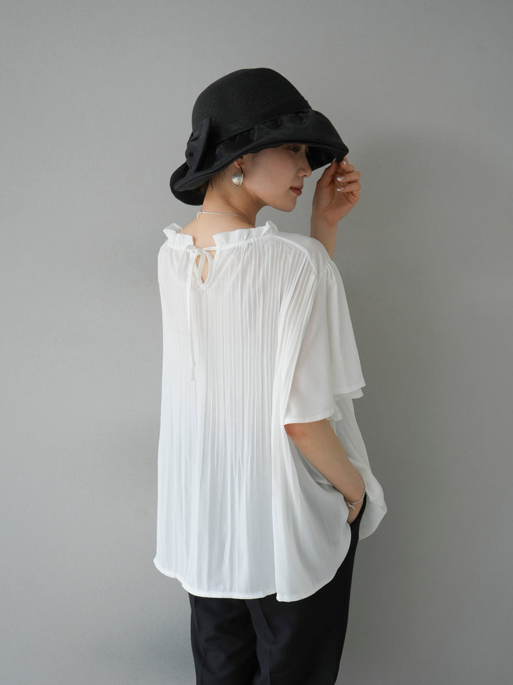 [SET] Chiffon pleated blouse + easy tapered pants (2set)