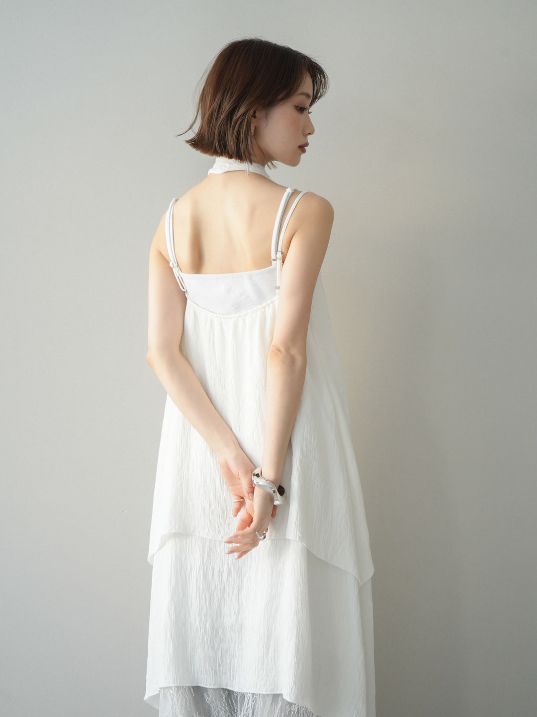[予約]レース切替アシンメトリーワンピース/white