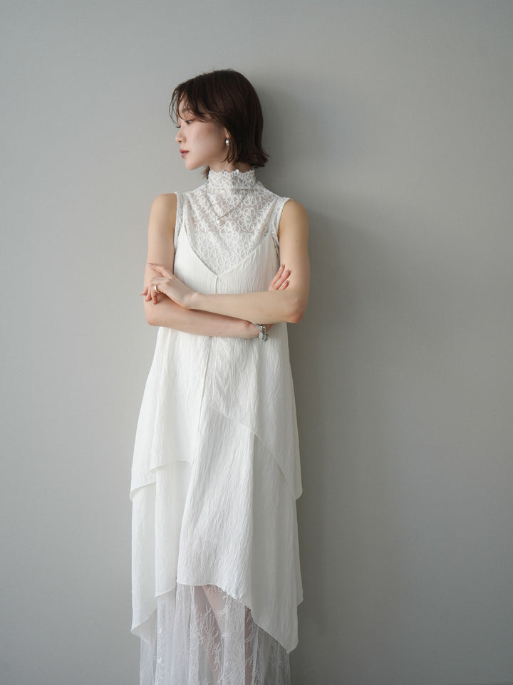 [予約]レース切替アシンメトリーワンピース/white