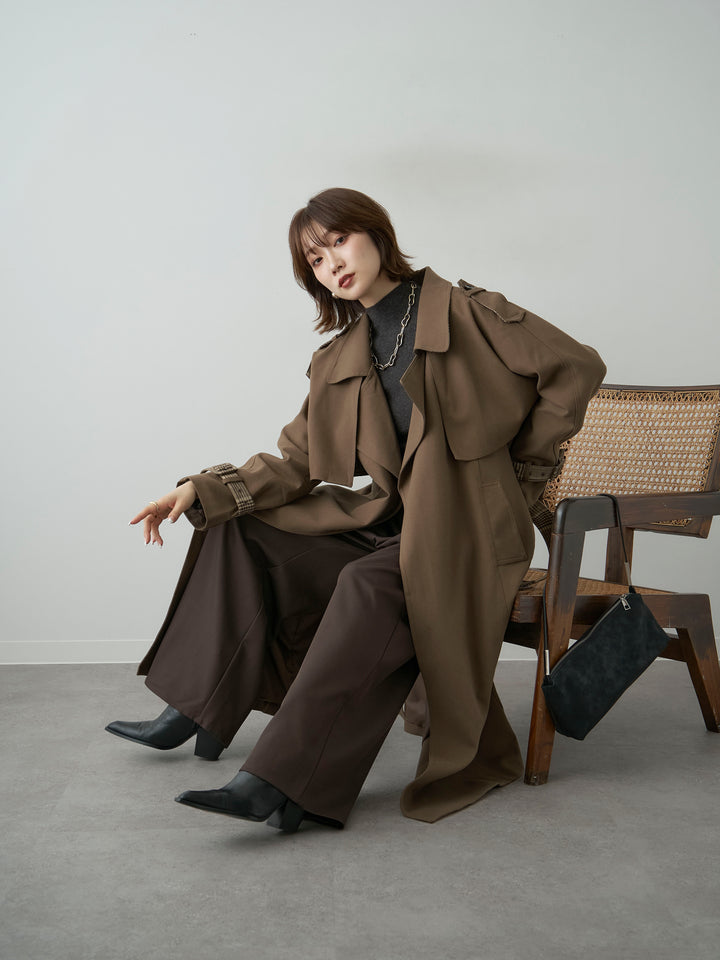 [予約]チェックコンビトレンチコート/brown