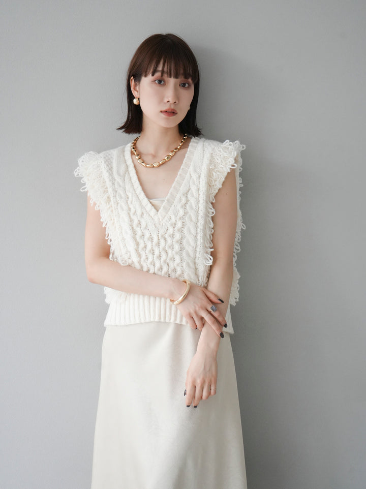 [予約]ループミックス編みニットベスト/アイボリー