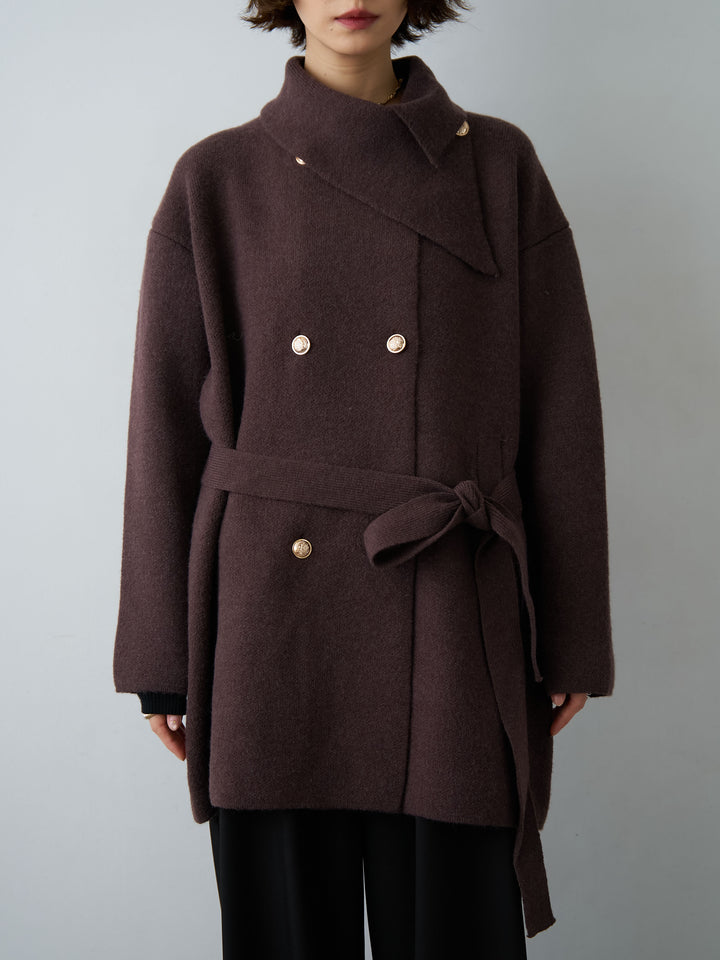 [予約]ゴールドボタンミディアムニットコート/brown