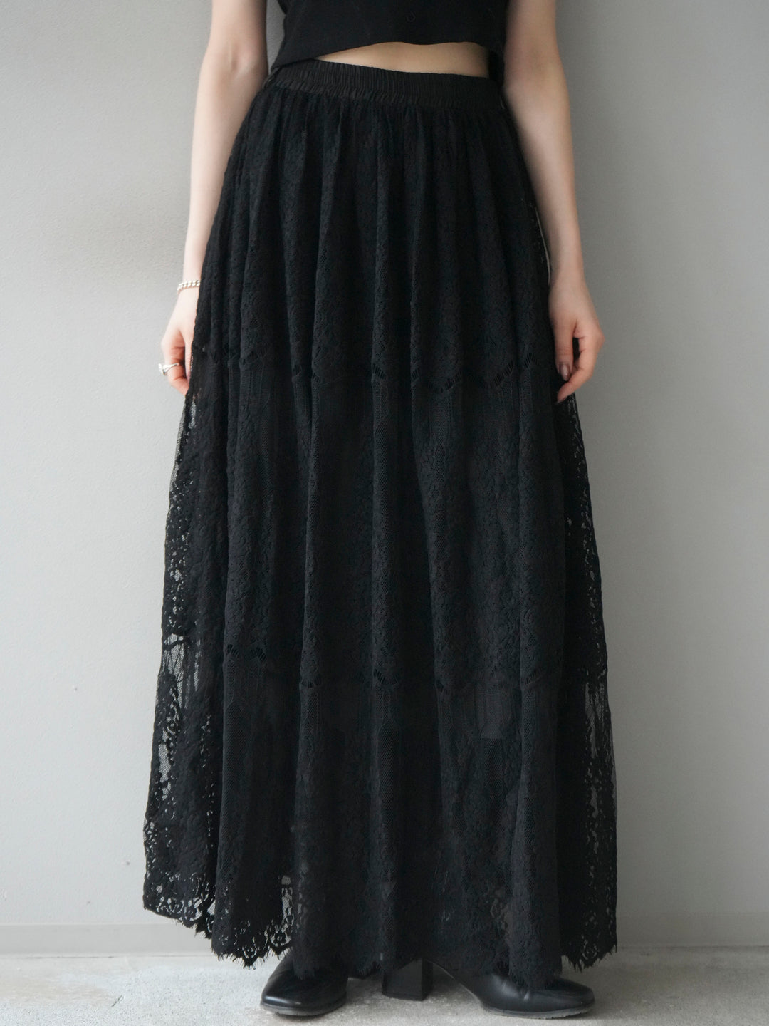 [予約]ヴィンテージライクメッシュレーススカート/black