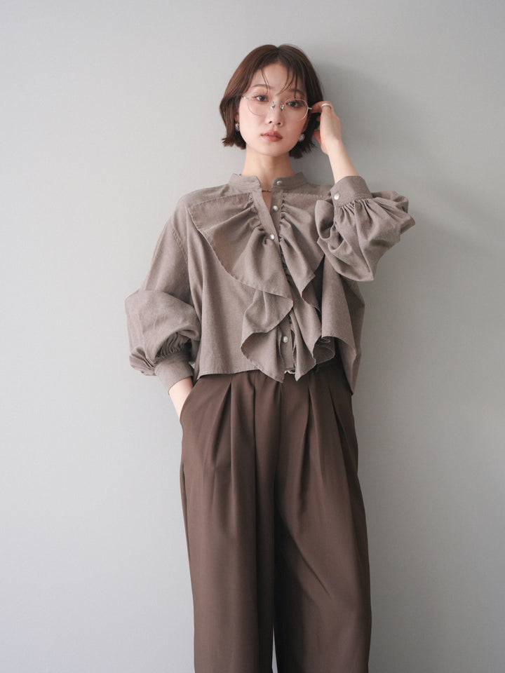 [予約]ラッフルフレアショートブラウスス/brown