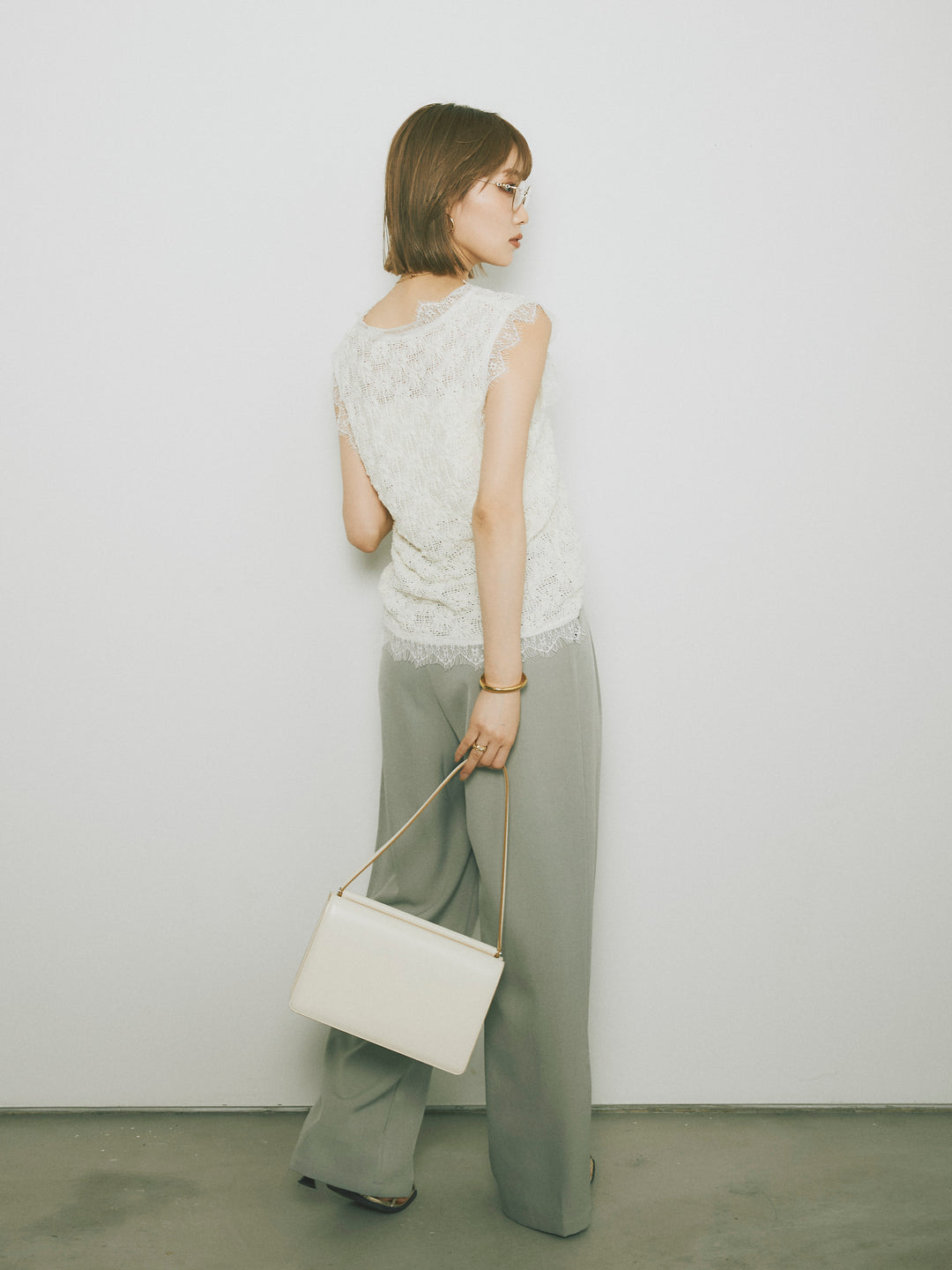 【Allure】[SET]レース切替テープヤーンノースリーブトップス+マーベルトワイドパンツ(2set)