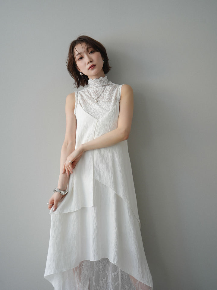 [予約]レース切替アシンメトリーワンピース/white