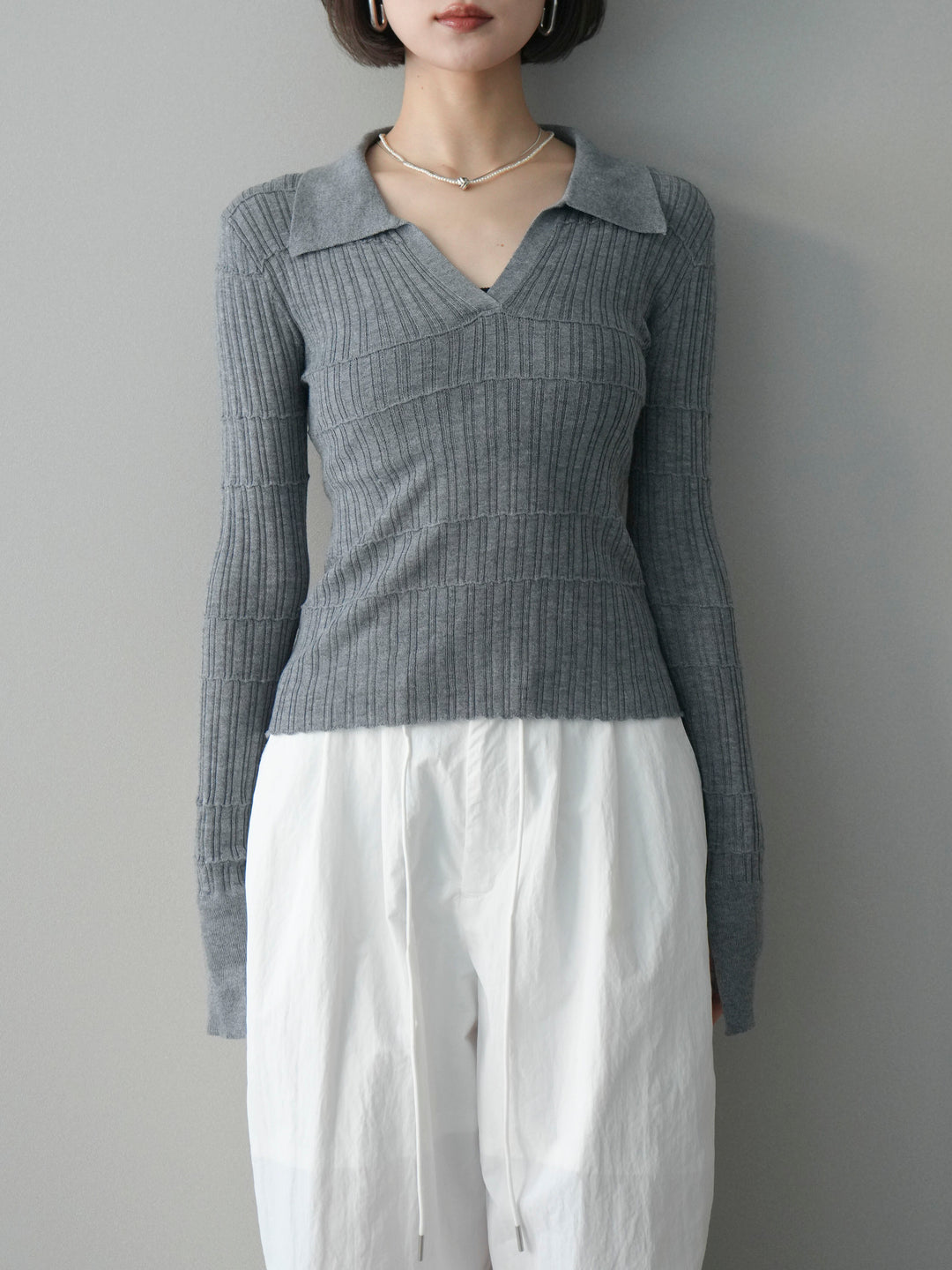 [予約]シアーリブスキッパーニットトップス/gray