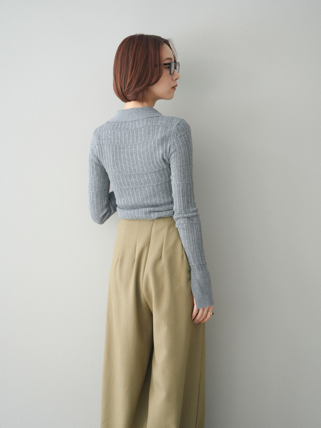 [予約]シアーリブスキッパーニットトップス/gray