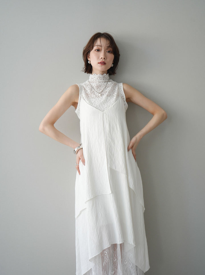 [予約]レース切替アシンメトリーワンピース/white
