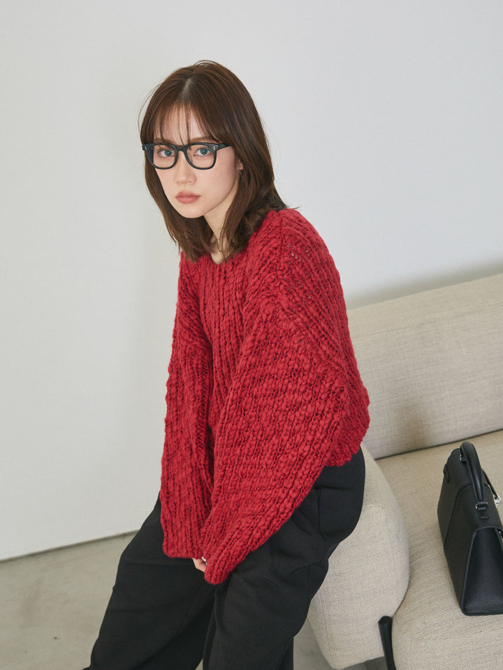 【Allure】[SET]クロップドチャンキースラブニットプルオーバー+アシンメトリーウエストタックパンツ(2set)
