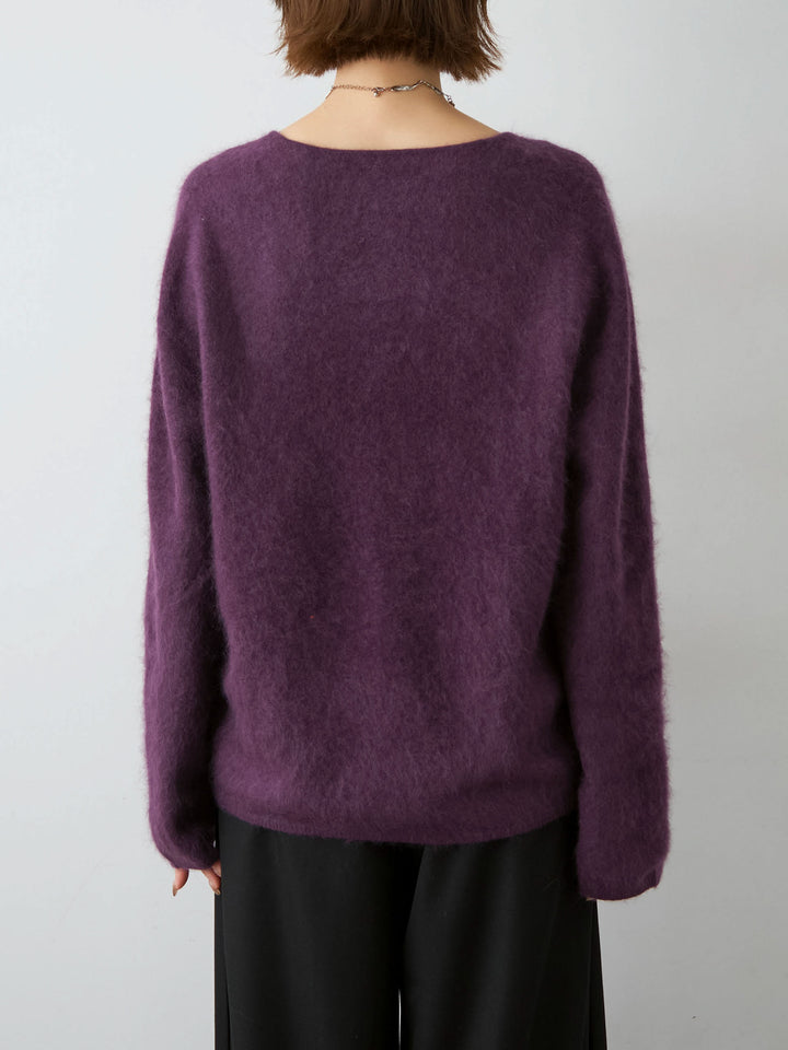 [予約]カシミア混フェザータッチVネックニットトップス/purple