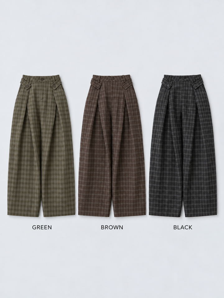 [SET]スウェードタッチロングトレンチコート+チェックサイドベルトデザインタックパンツ(2set)