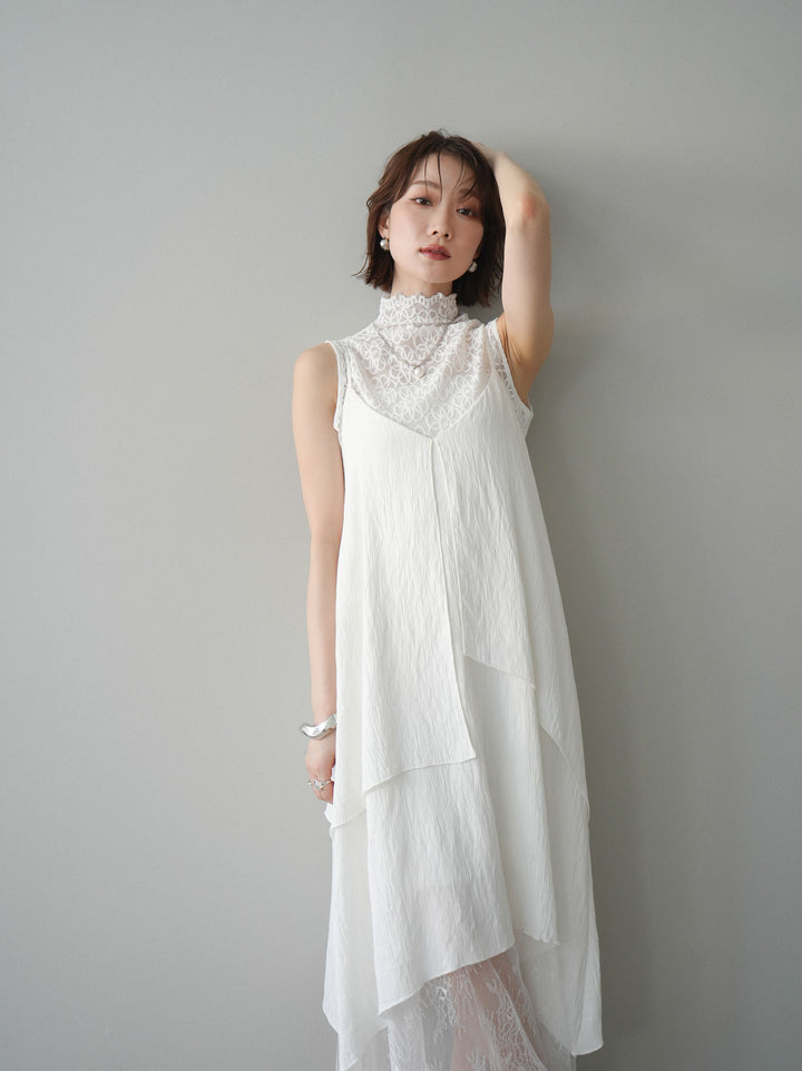[予約]レース切替アシンメトリーワンピース/white