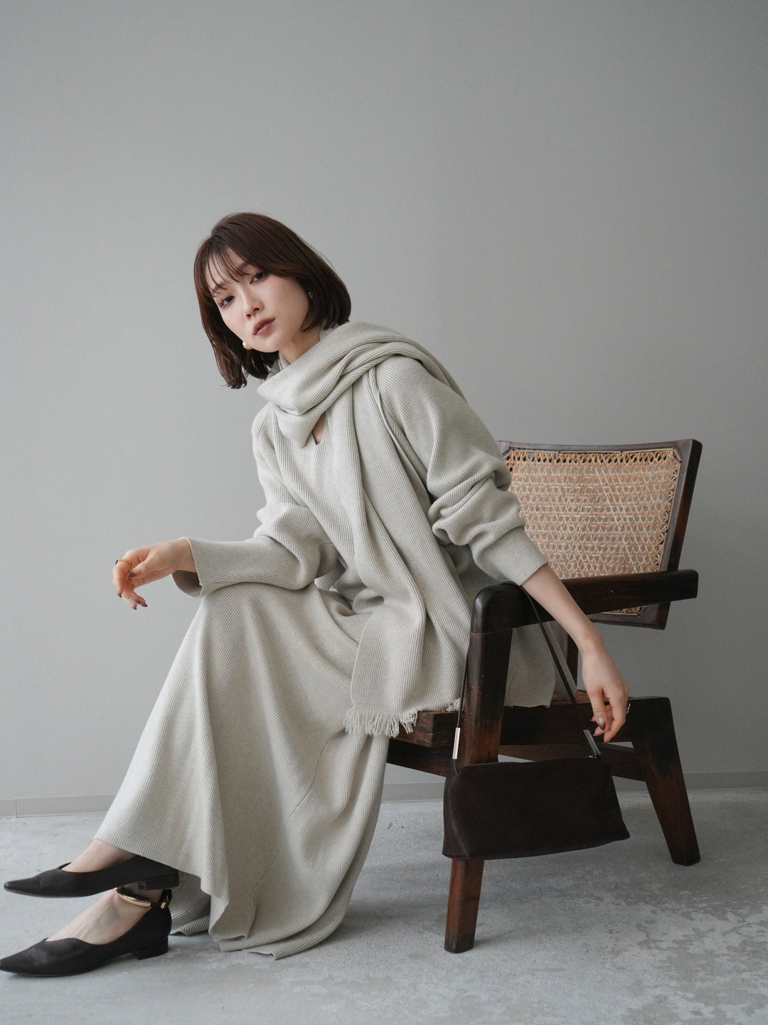 [SET]ストール付キーネックニットSET UP(2set)