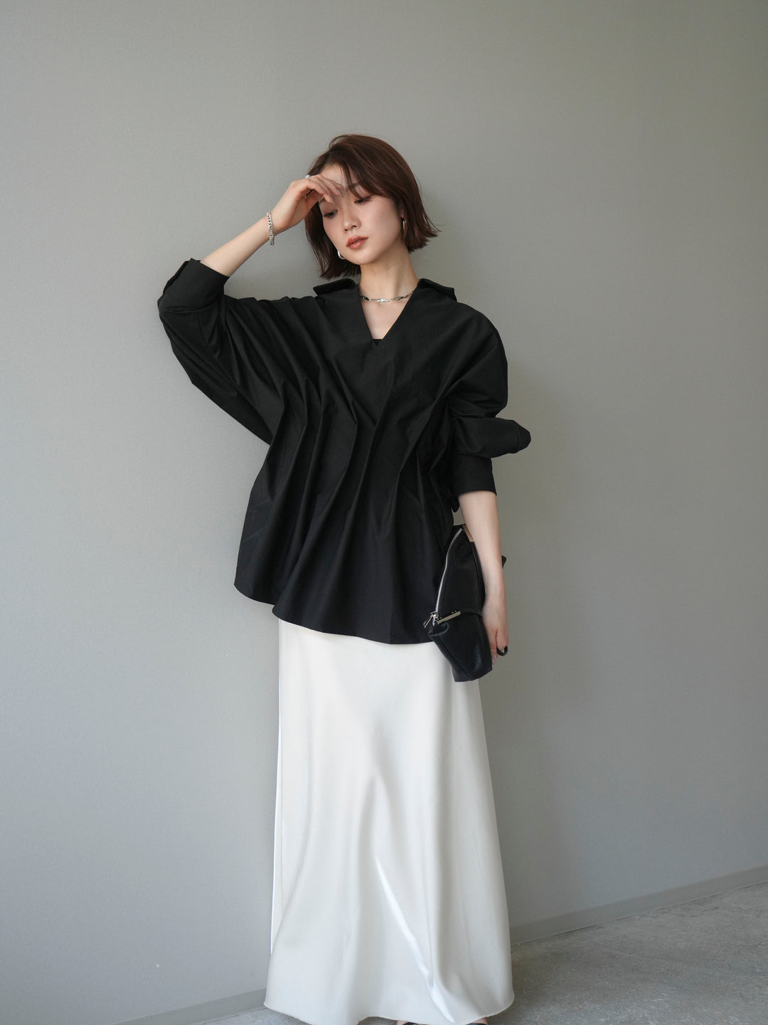 [予約]ウエストギャザースキッパーシャツ/black