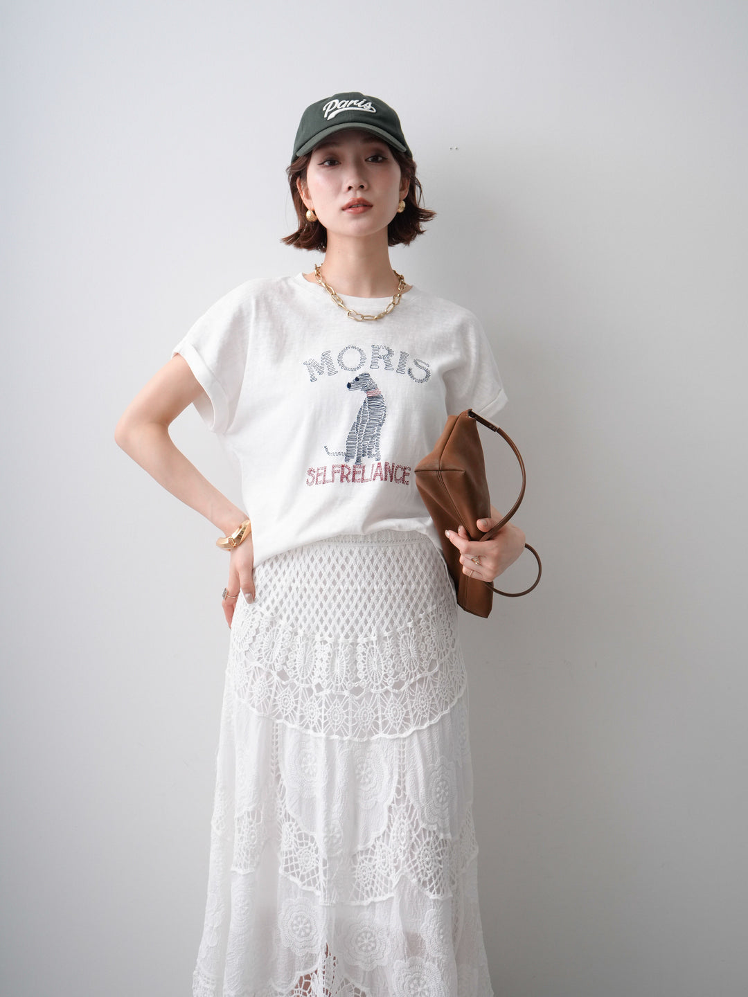 [SET]ドッグエンブロイダリーTEE+クロシェマキシスカート(2set)