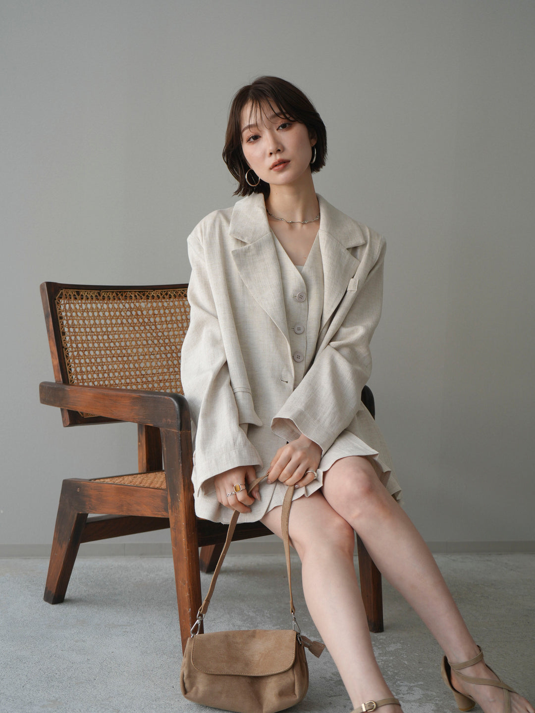 [預購] 亞麻觸感外套/象牙色