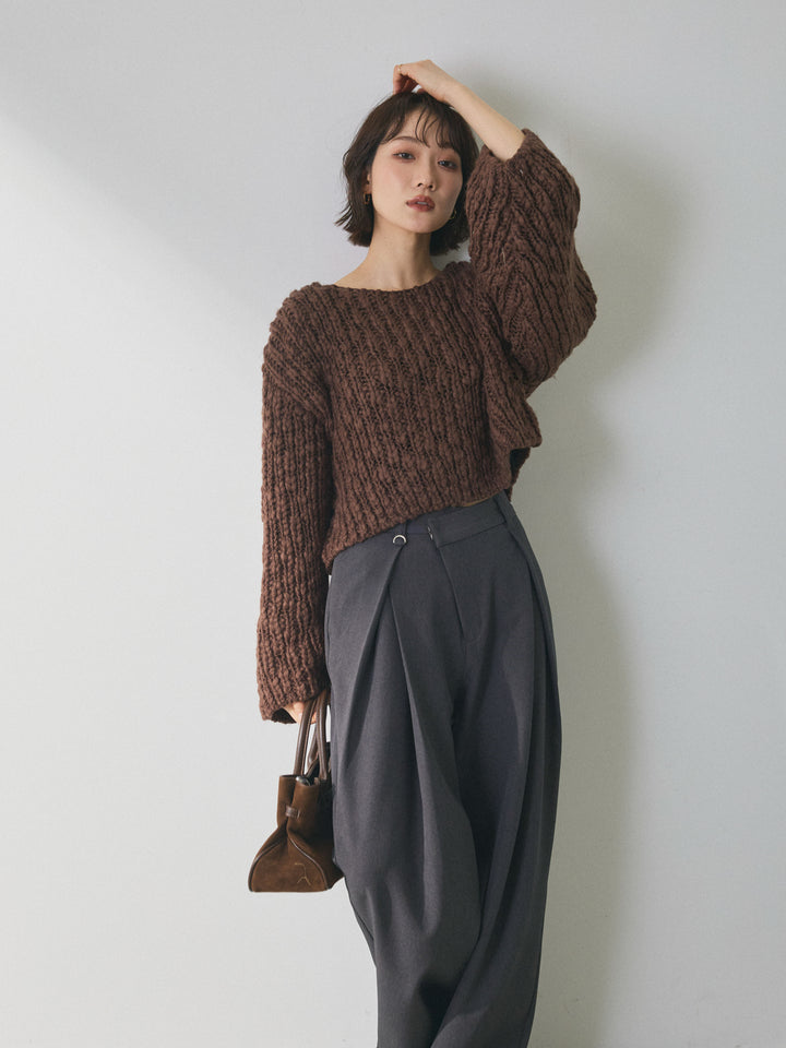 [予約]クロップドチャンキースラブニットプルオーバー/brown