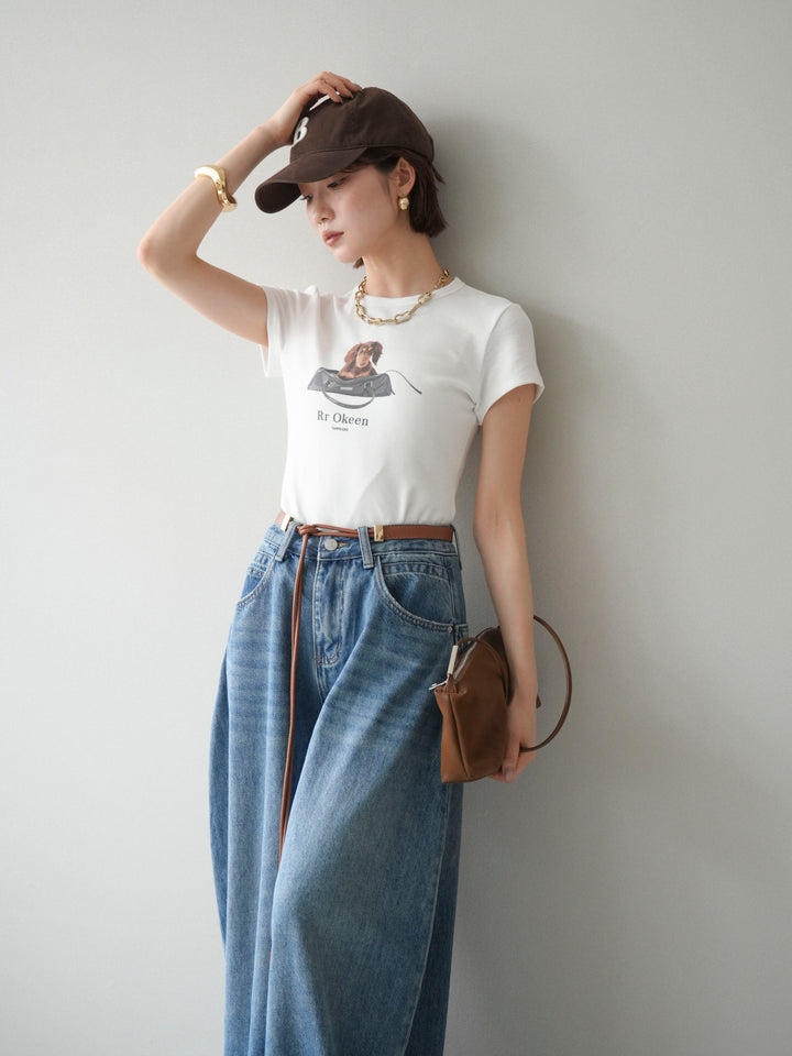 [SET]ドッグコンパクトTEE+ベルト付ボリュームデザインデニム(2set)