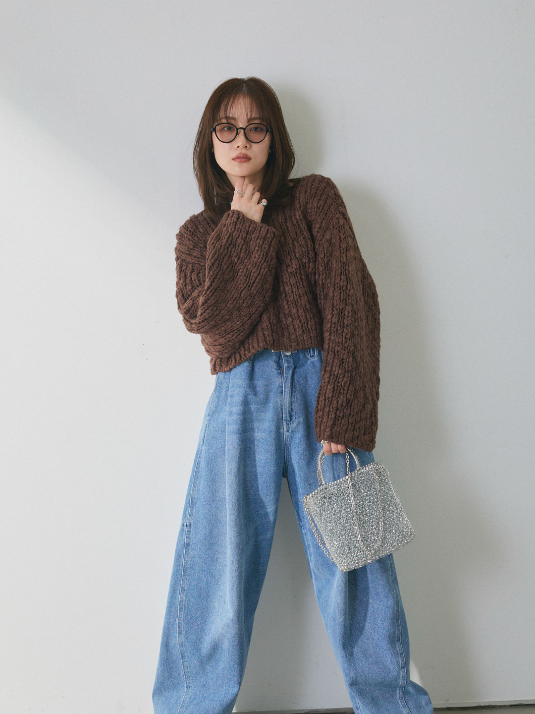 [予約]クロップドチャンキースラブニットプルオーバー/brown
