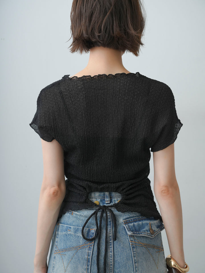 [予約]シャーリングシアーバックオープンフレンチトップス/black