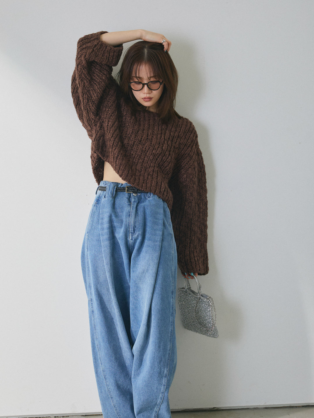 [予約]クロップドチャンキースラブニットプルオーバー/brown